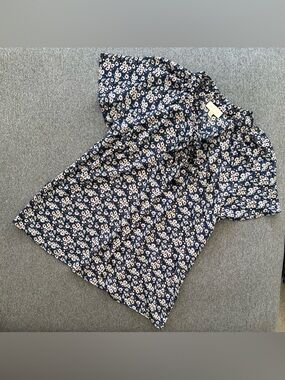 Modcloth Floral Sheer Short Sleeve Tie Neck Button Down Blouse Top Large